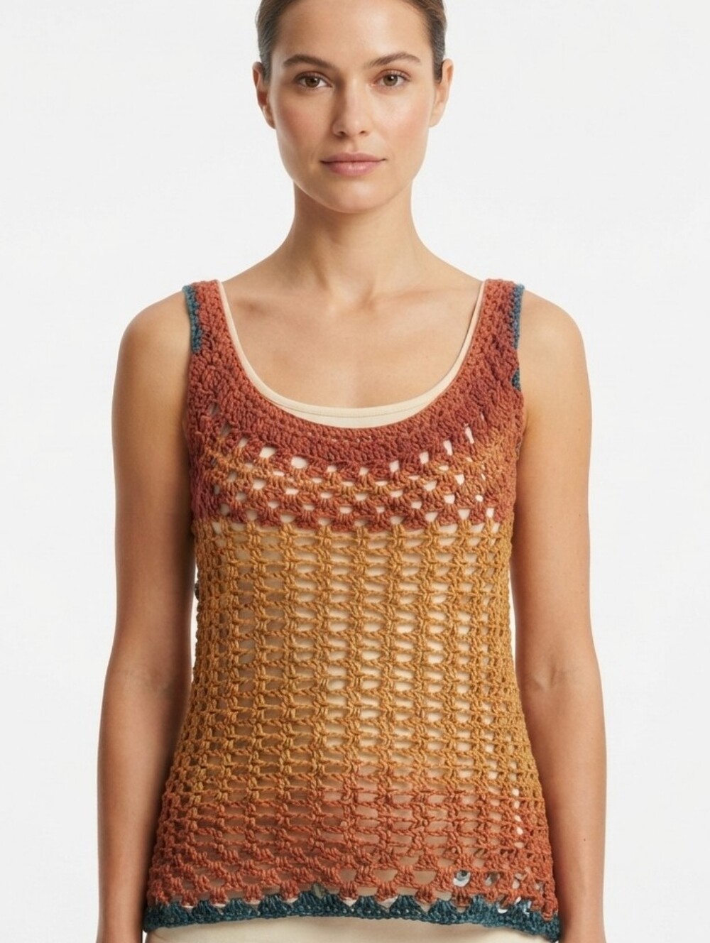 Handmade Crochet Tank Top Rust Ombre Reversible Vest